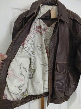 Vintage Collectors Map-lined Leather Bomber Jacket